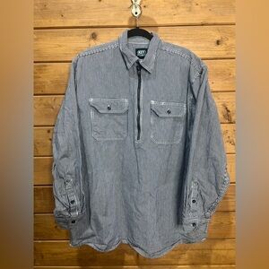 Key Hickory Stripe 1/4 Zip Work Shirt XL Tall Heavyweight Cotton